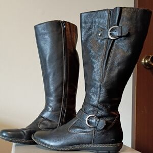 Women's Boots Black Calf High Zip Up, Lightly Adjustable,  By b.o.c.